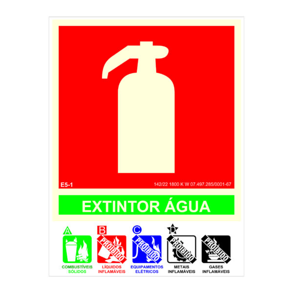 Placa PVC 15x20cm E5 Extintor Água