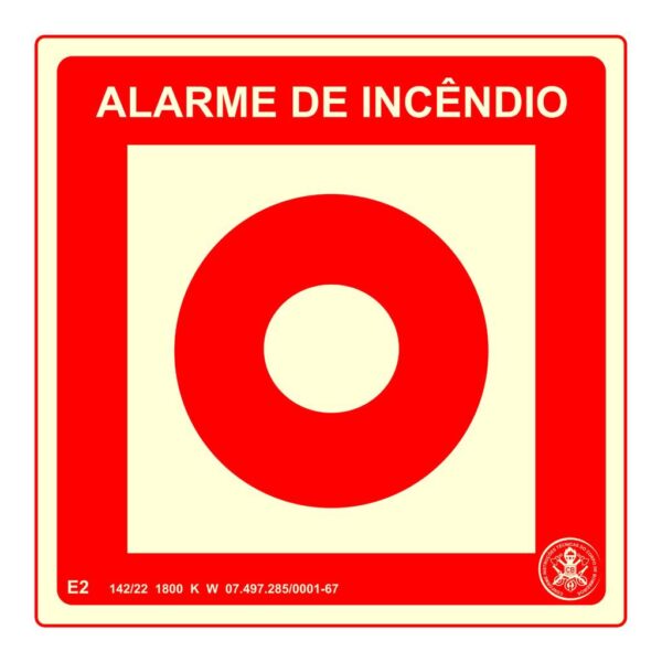 Placa PVC 19x19cm E2 Alarme de Incêndio