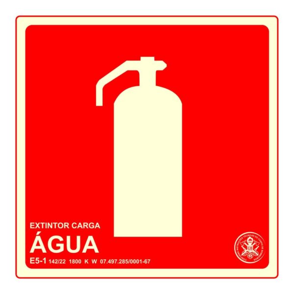Placa PVC 19x19cm E5 Extintor Água
