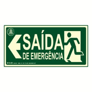 Placa PVC 12x24cm S14 Saída Emergência Esquerda