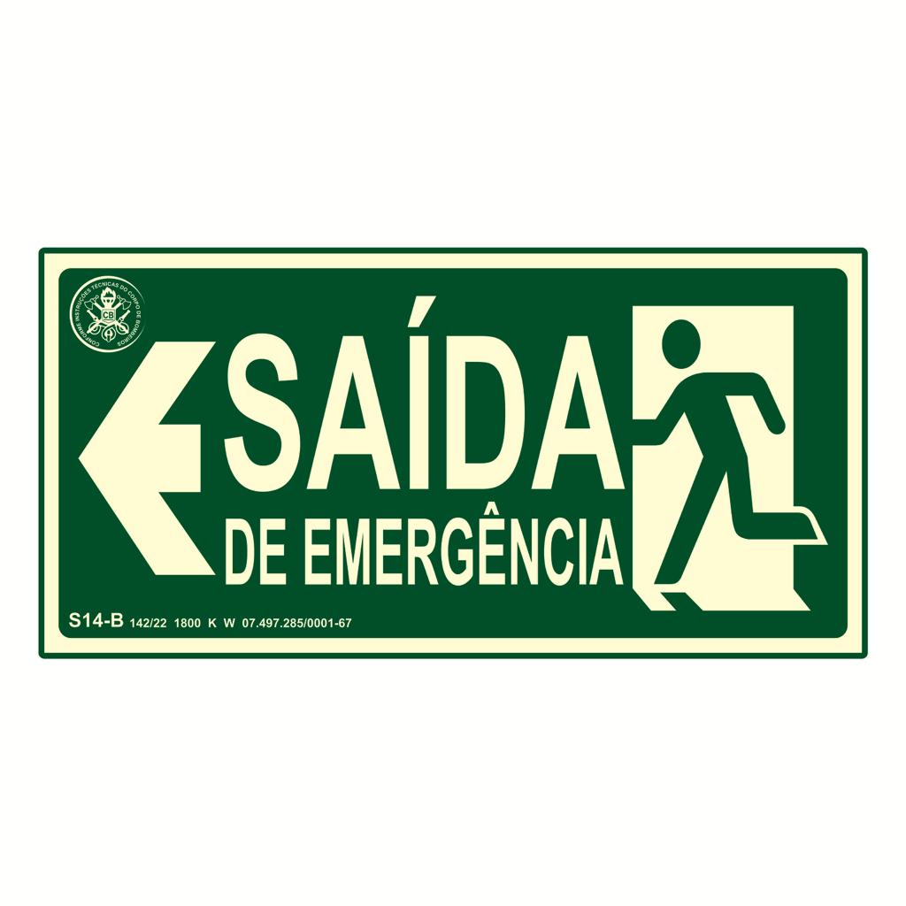 Placa PVC 12x24cm S14 Saída Emergência Esquerda